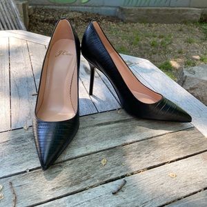 J.Crew Black Leather Lizard Embossed Heels sz8